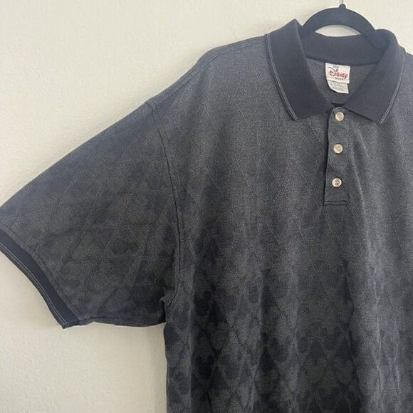 Vintage 90s Disney Store Mickey Mouse Argyle Grey Short Sleeve Polo Shirt XL - Picture 2 of 12